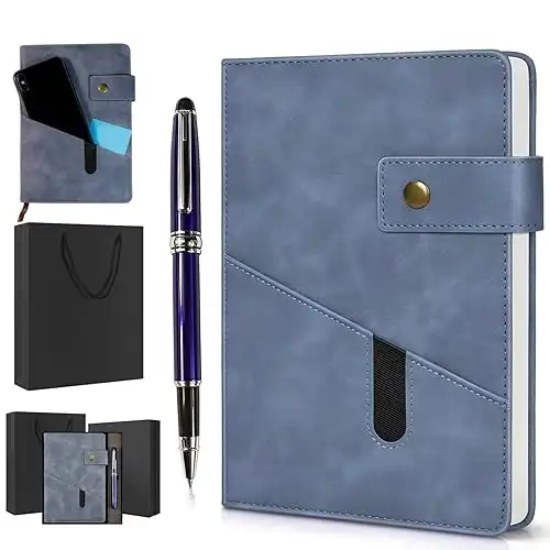 Blue A5 Lined Leather Journal Notebook